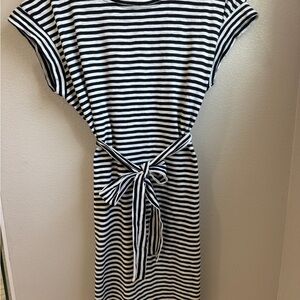 J. Crew Black and White Striped Midi Dress